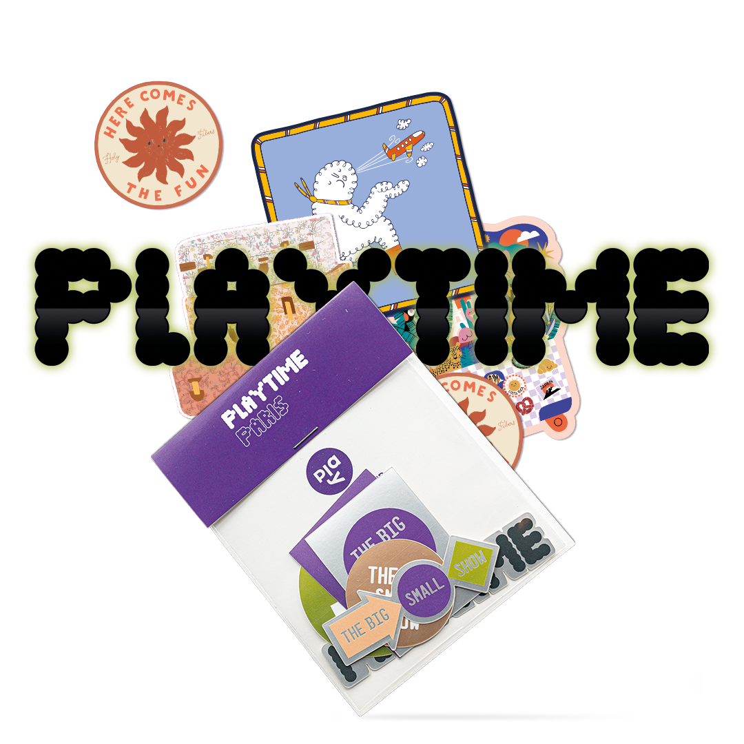 Aufkleber-Set von Playtime Paris und bunte Aufkleber mit Kinderdesigns von der Messe